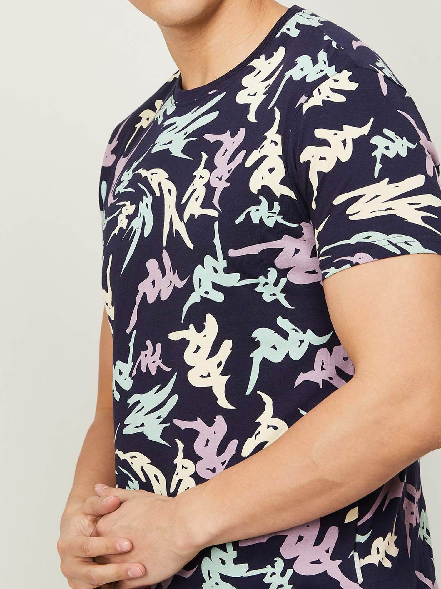 KAPPA Navy Cotton Regular Fit Printed T-Shirt