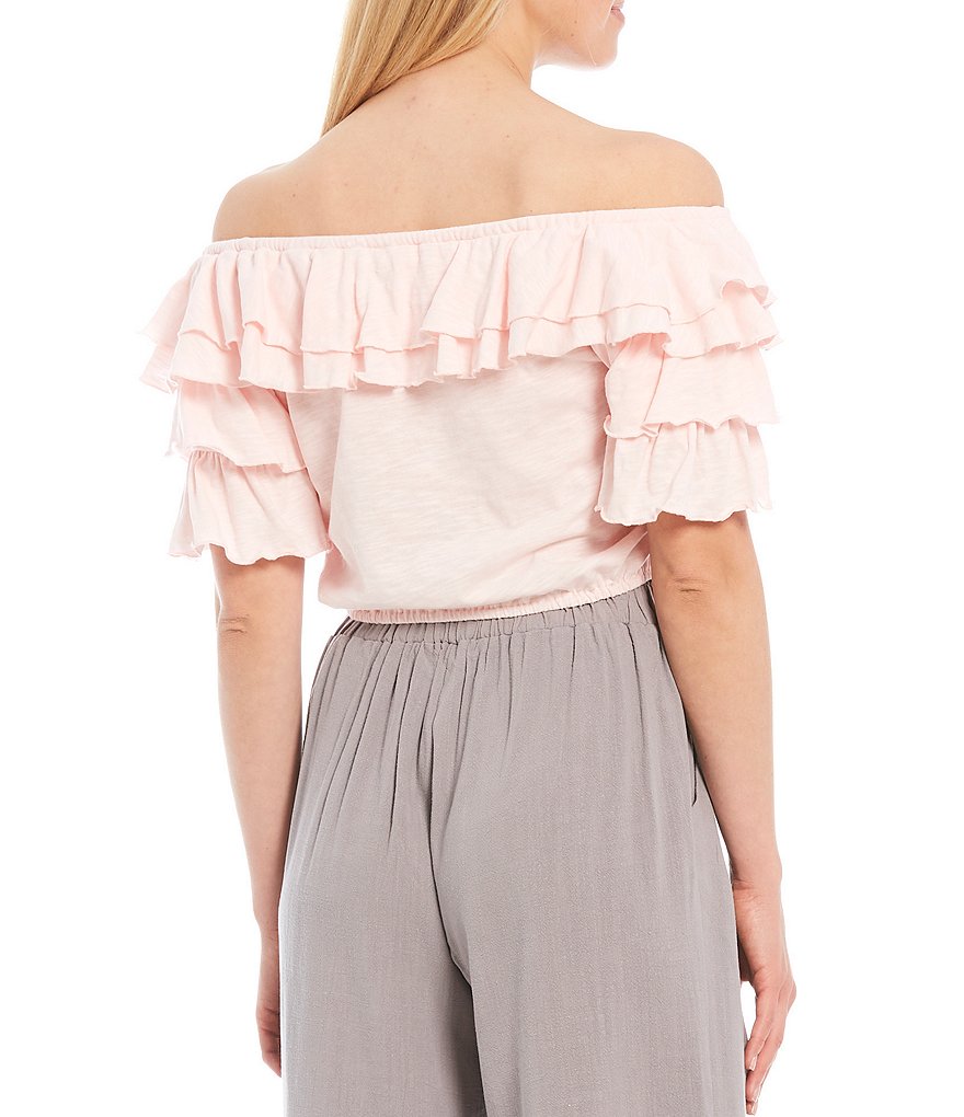 BB Dakota by Steve Madden Up to Here Puff Elbow Sleeve Mock Neck Smocked Top