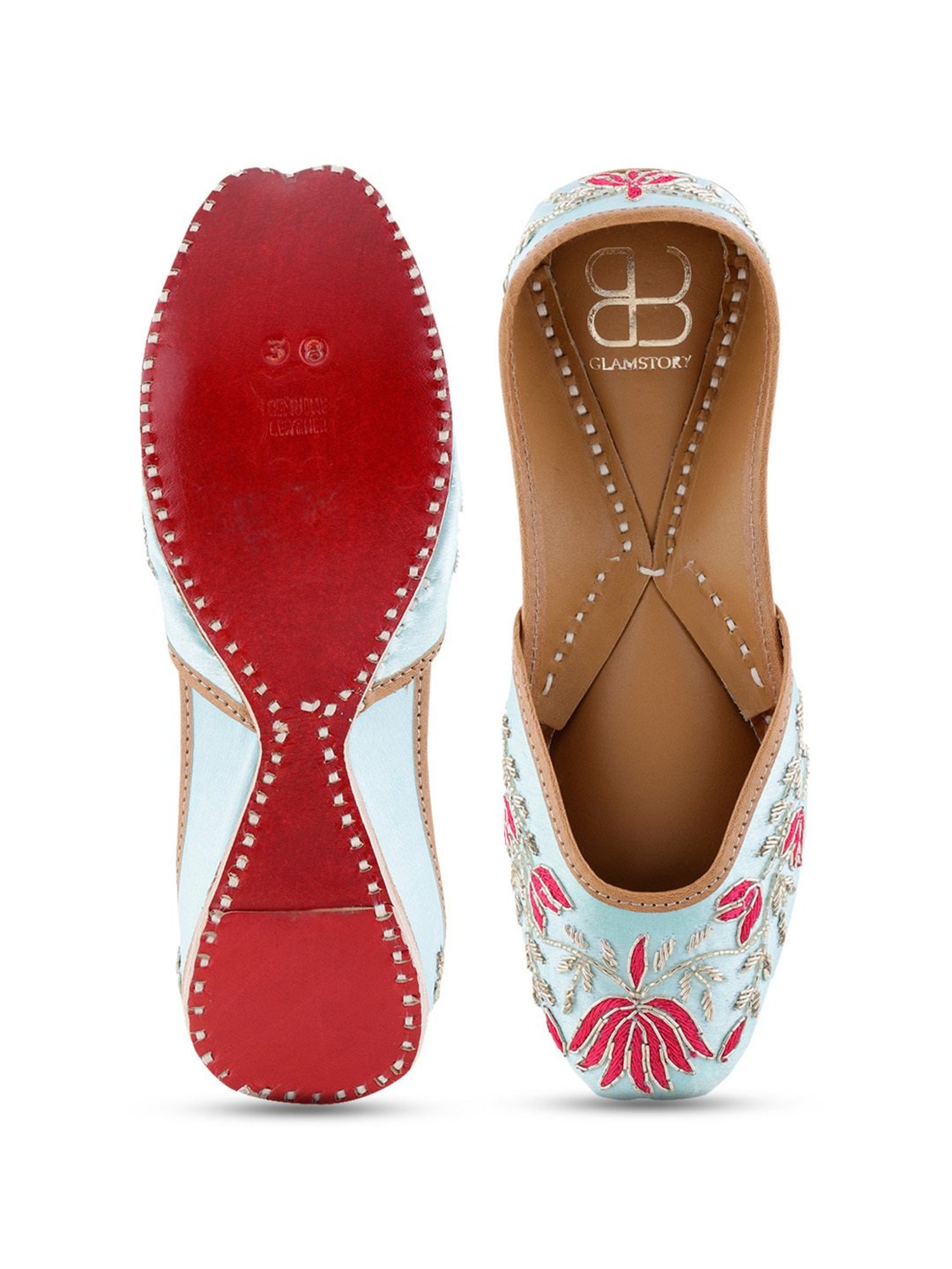 Glam Story Women's Rosalie Blue Ethnic Juttis