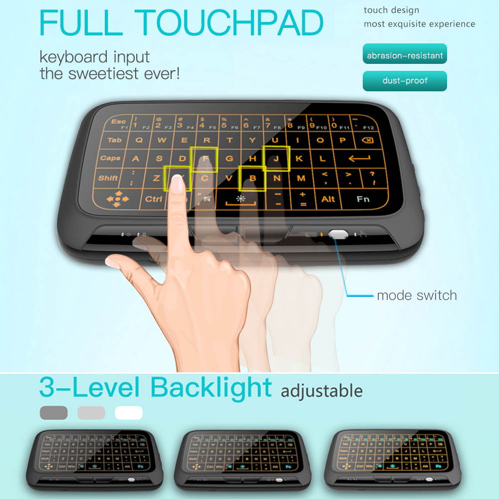 H18+ 2.4GHz Wireless Mini Keyboard Full Touchpad Backlight Keyboard Large Touch Pad Remote Control for Smart TV Android TV Box
