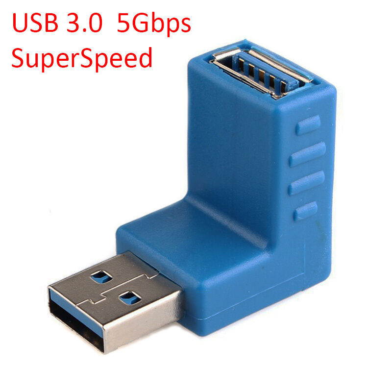 USB 3.0 SuperSpeed Type A Male to Female 90 Degree Left-Angle Adapter Extender