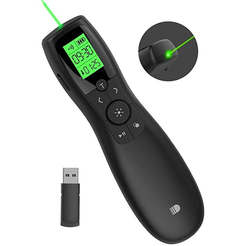 Presentation Remote  Wireless Presenter Laser Pointer Green Powerponit PPT Clicker Remote LCD Display with Timer Classroom Pointers for Teachers Office