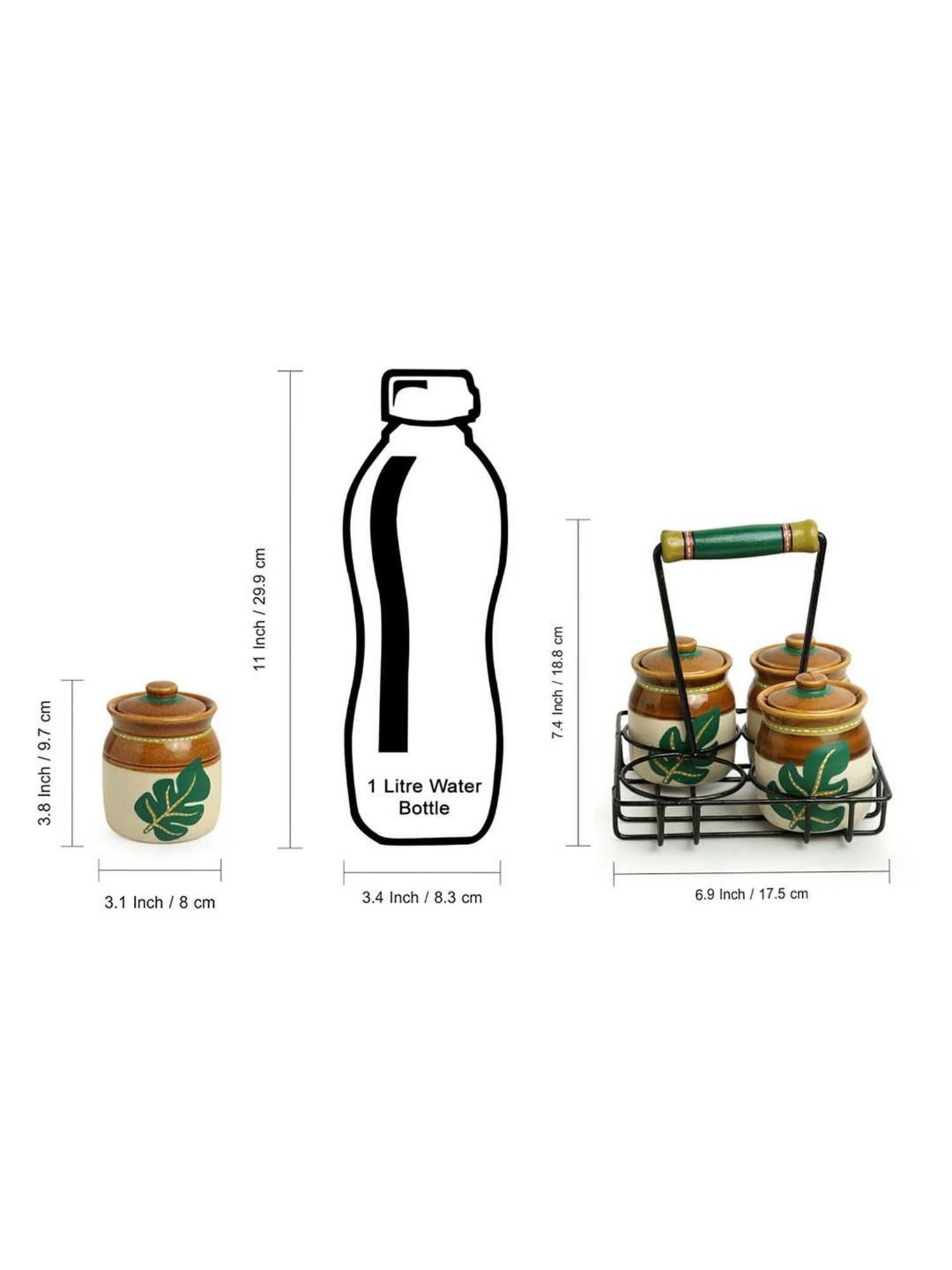 ExclusiveLane Shades of a Leaf Brown & Green Ceramic Multi-Purpose Jars - Set of 4 (0.22 L)