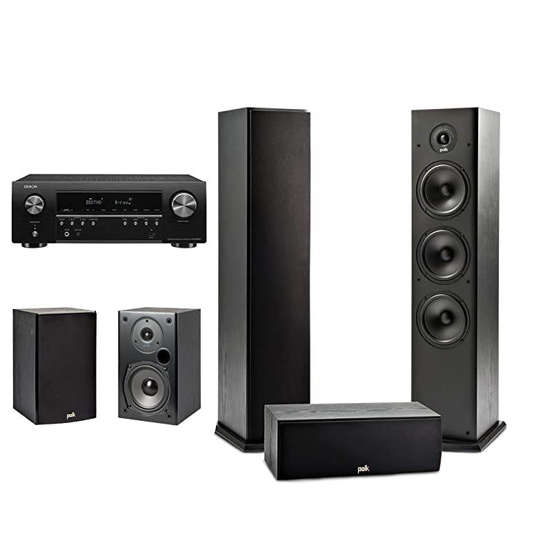 T Series 5 Channel Complete Home Theater System & Denon AVR-S650H Receiver | Two (2) T15 Bookshelf, One (1) T30 Center Channel, Two (2) T50 Tower Speakers | Wi-Fi, Alexa, HEOS Built-in