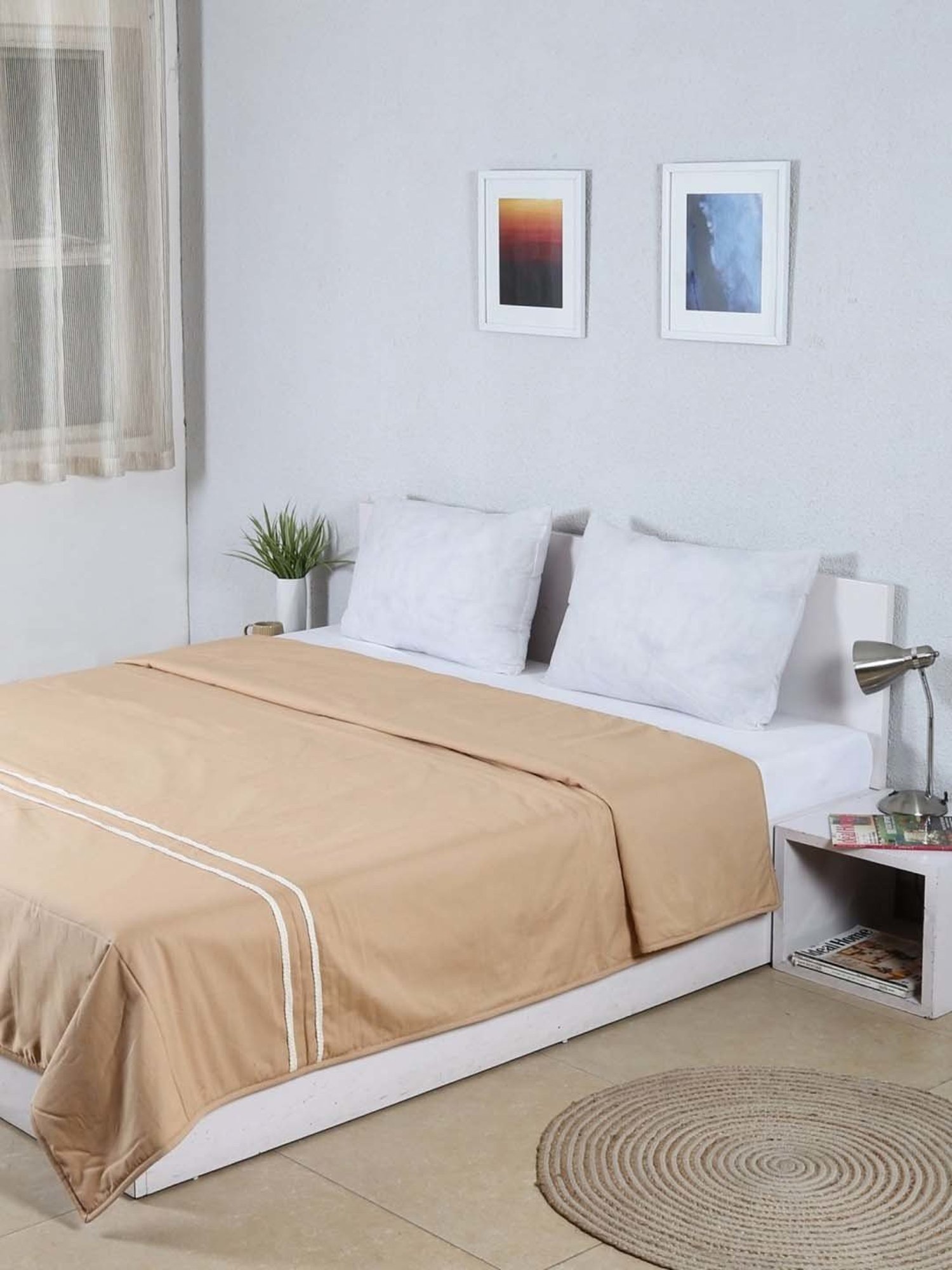 House This Mrittika Beige Cotton Bed Cover - Set of 1