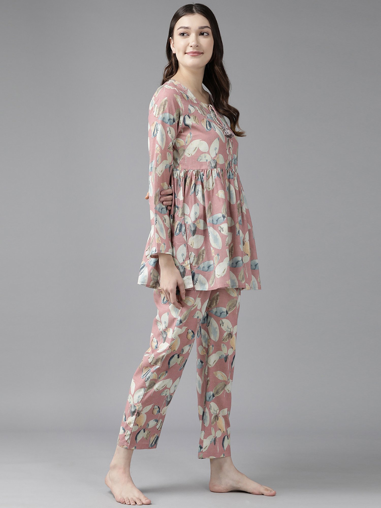 Prakrti Pink Cotton Printed Top Pant Set