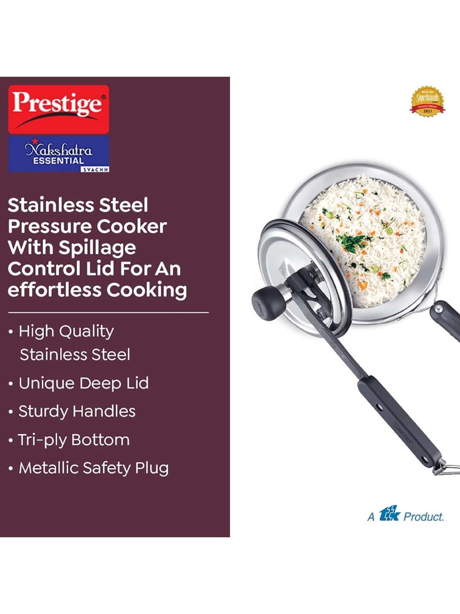 Prestige Silver Stainless Steel Nakshatra Essential Svachh Pressure Cookers (5 L)