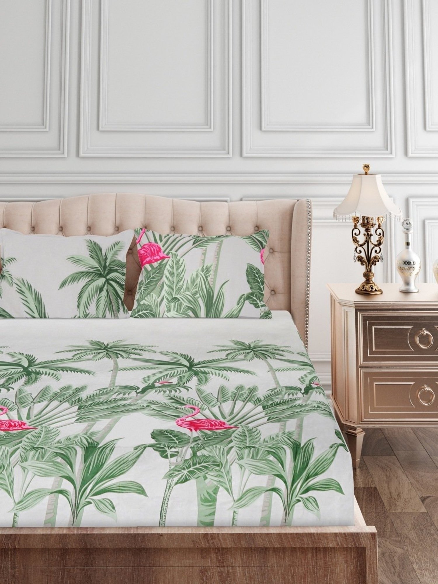 SEJ by Nisha Gupta Abstract Green 160 TC Cotton Double Bed Sheet with 2 Pillow Covers