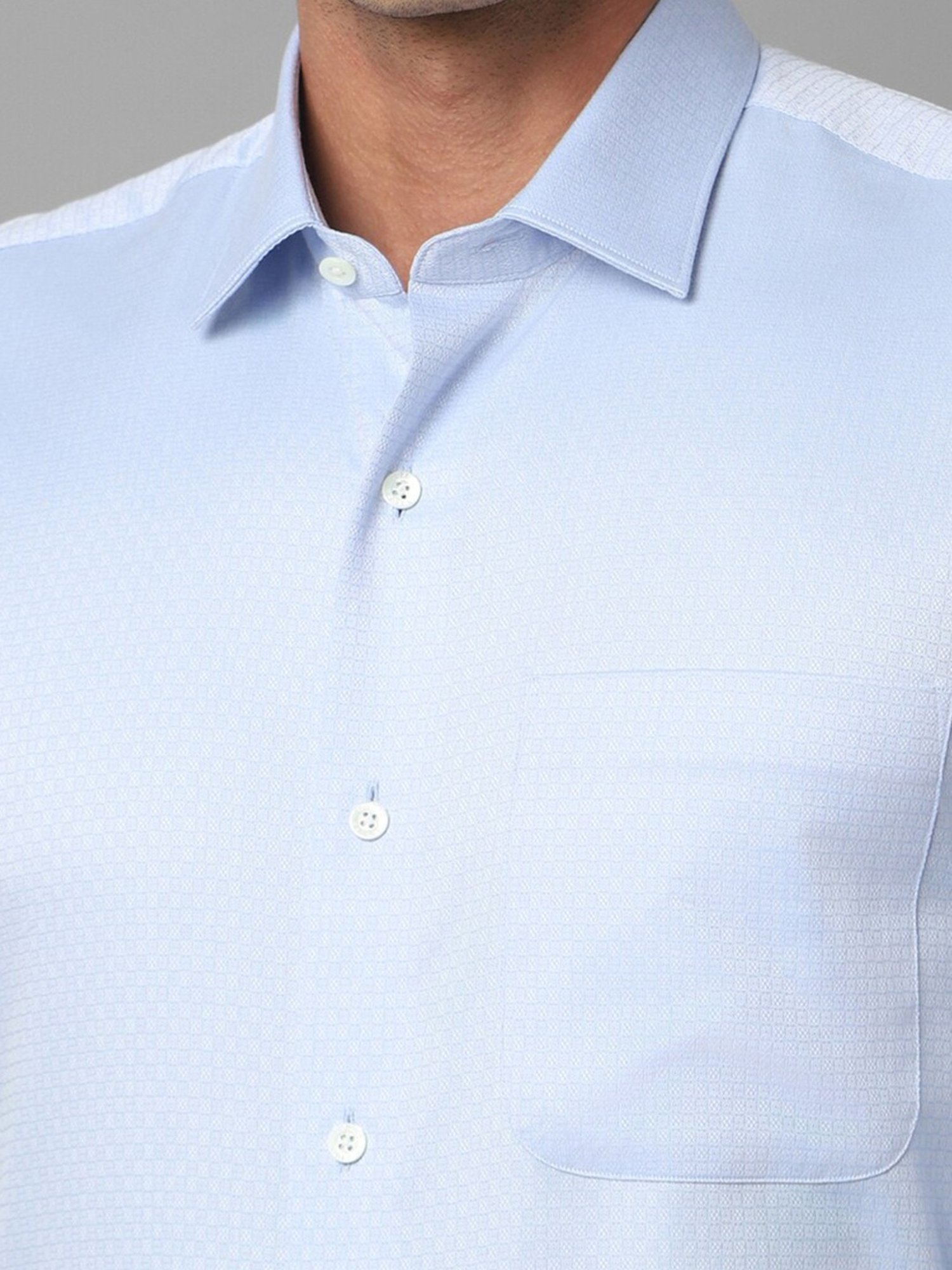 Luxure By Louis Philippe Blue Cotton Slim Fit Self Pattern Shirt