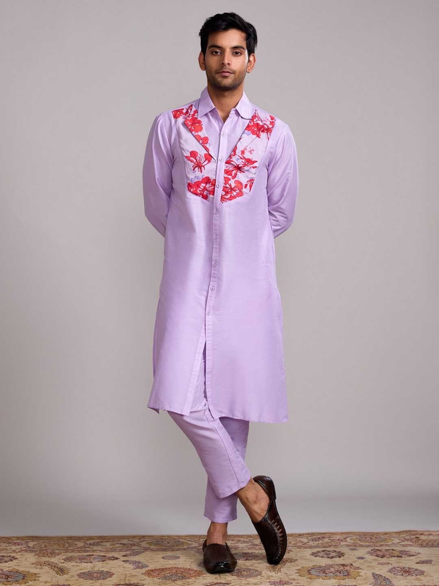Abhishti Lavender Straight Fit Gulmohar Classic Printed Kurta