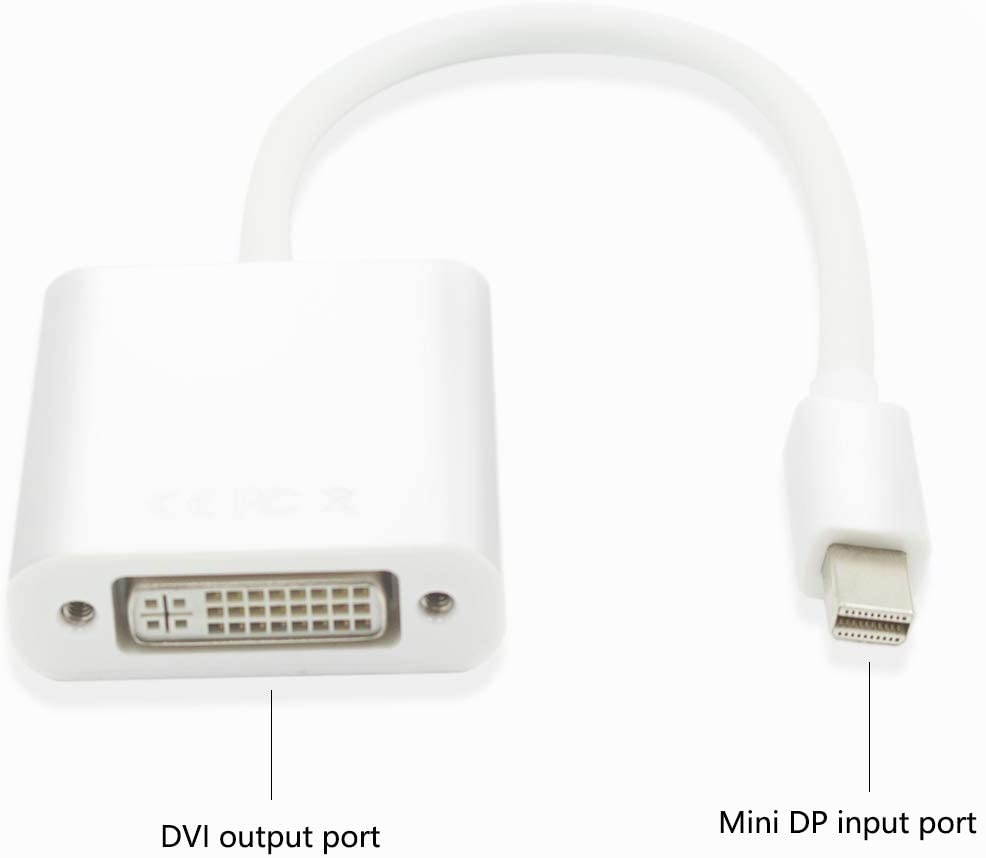 Mini Display to DVI Adapter Converter, Mini DP Port to DVI Converter Male to Female Black Compatible for Computer, Desktop, Laptop, PC, Monitor, Projector, HDTV - White