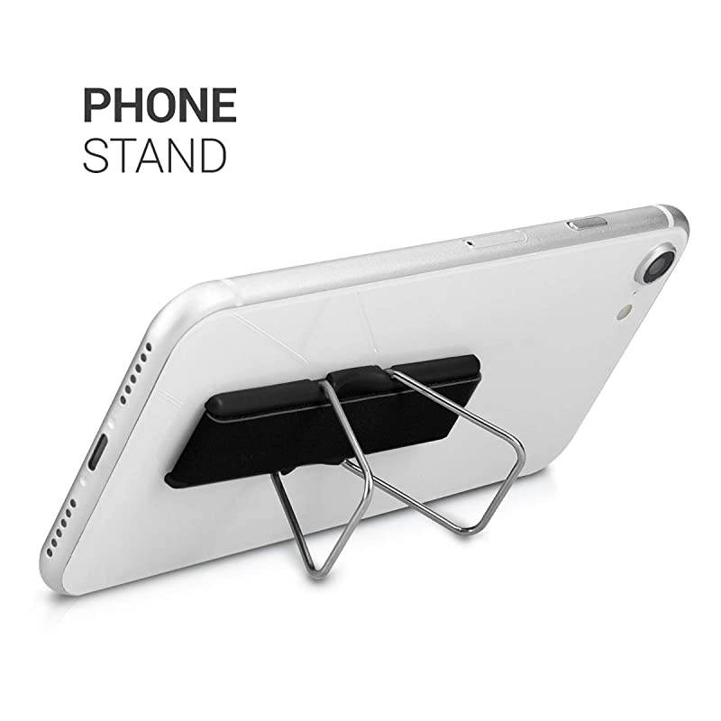 Universal Elastic Finger Holder for Smartphones PU Leather Stretch Grip Finger Strap with Stand Compatible with All Smartphones Black