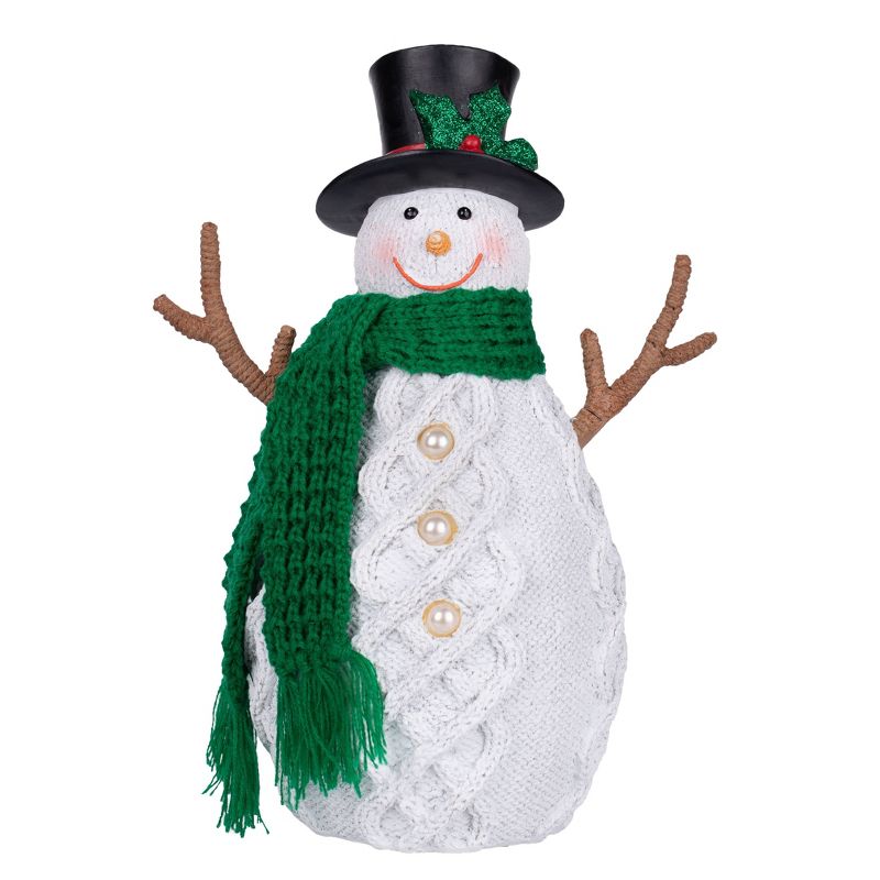Cable knit Snowman with Green Scarf Decorative Holiday Scene Props - Haute Décor
