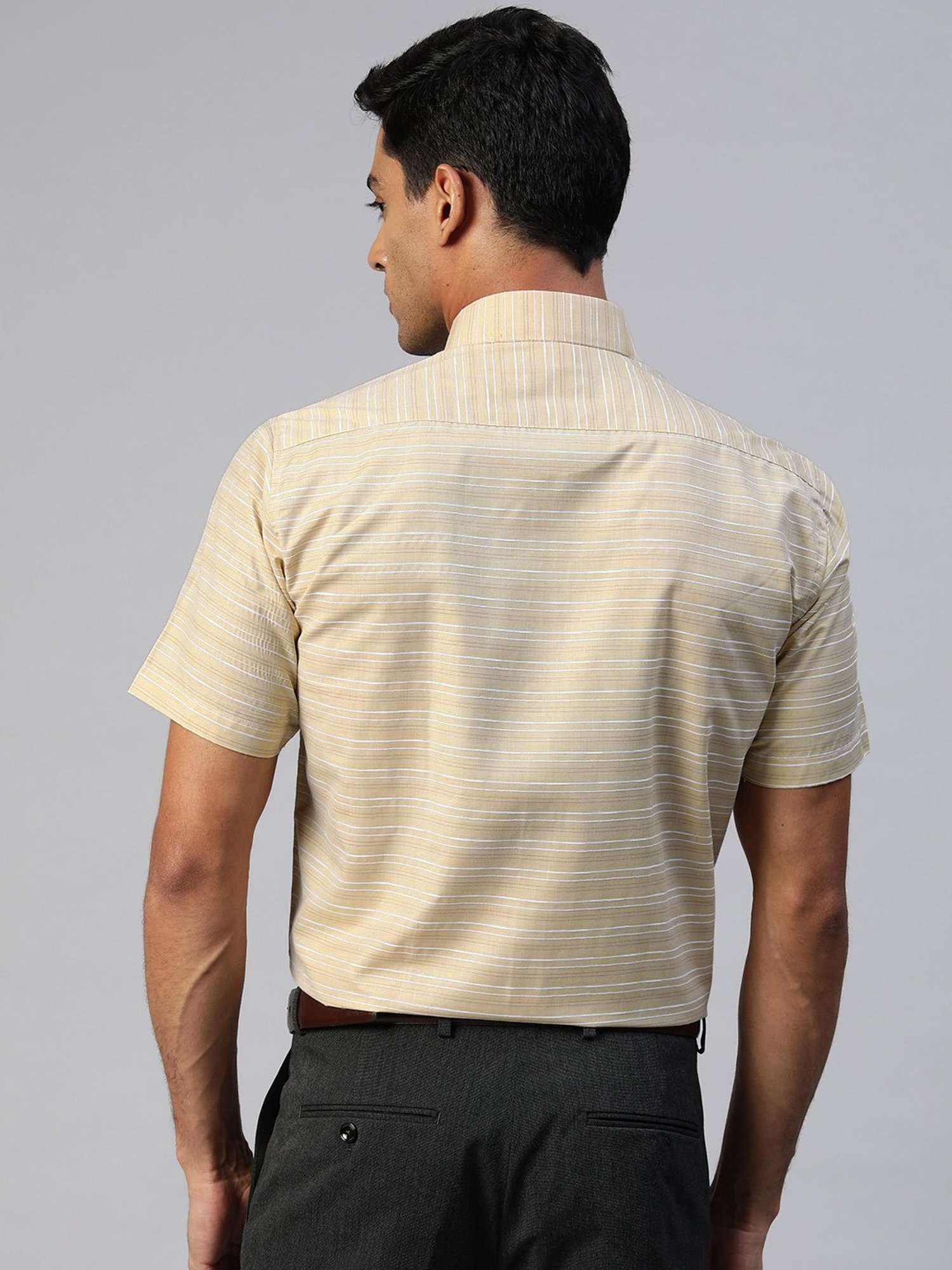 ManQ Beige Regular Fit Striped Shirt