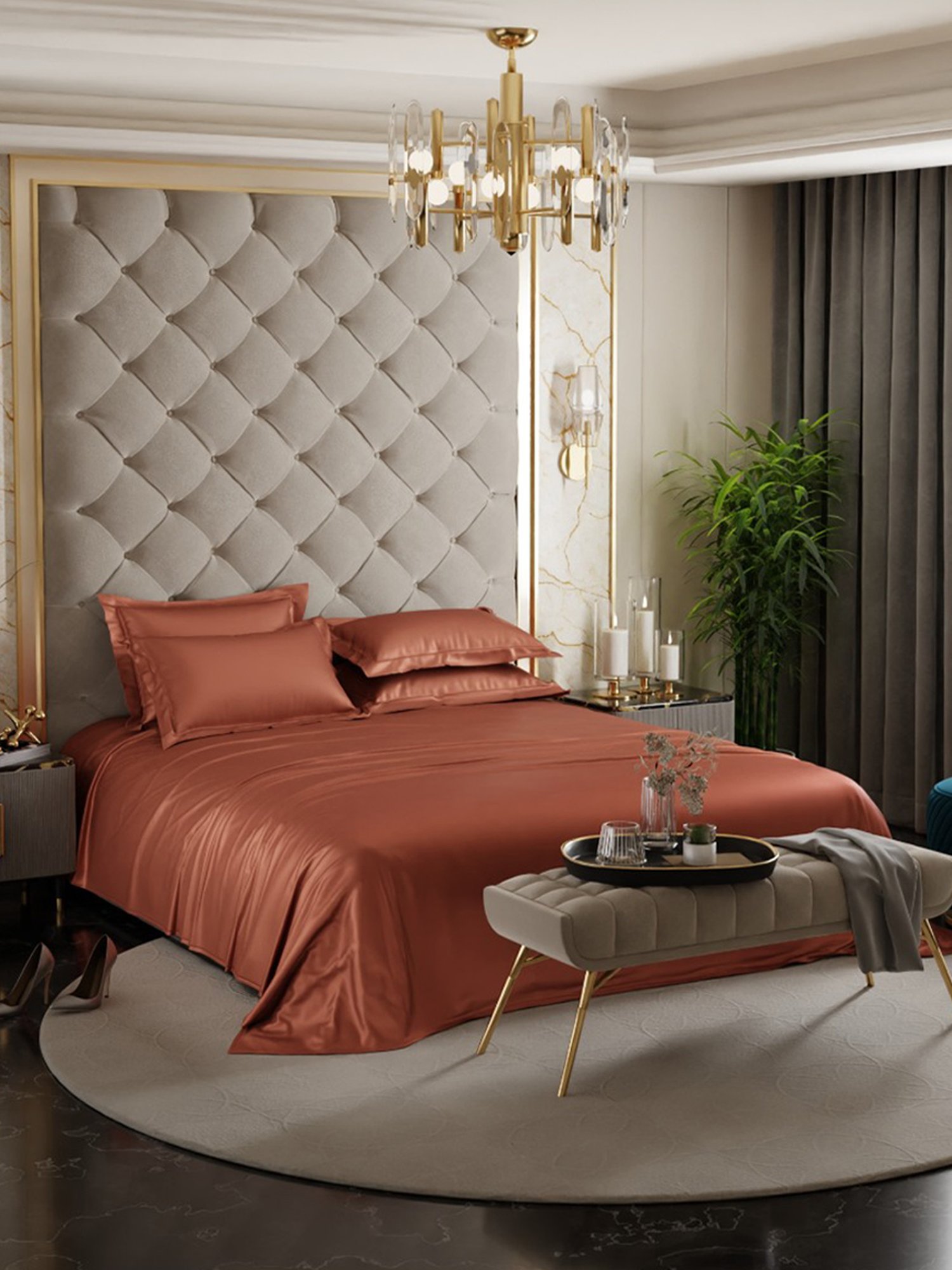 Stoa Paris Date Night Collection 300 TC Copper Sateen Super King Bed Sheet with 4 Pillow Covers