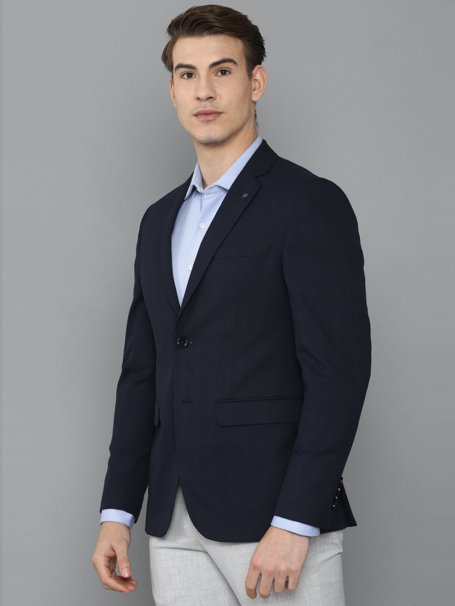 Louis Philippe Navy Slim Fit Checks Blazers