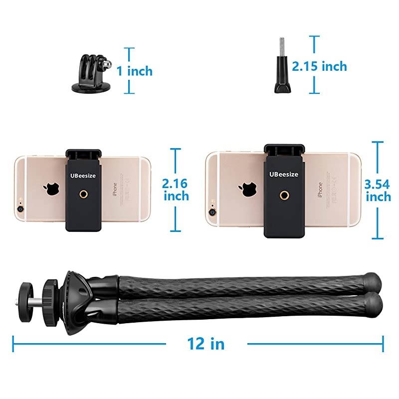 Flexible Camera Tripod,  12 Inch Mini Tripod Stand GoPro/Action Cam/DSLR Canon Nikon Sony, Smartphone Tripod Stand with Cell Phone Holder, Compatible with iPhone/Android - Waterproof