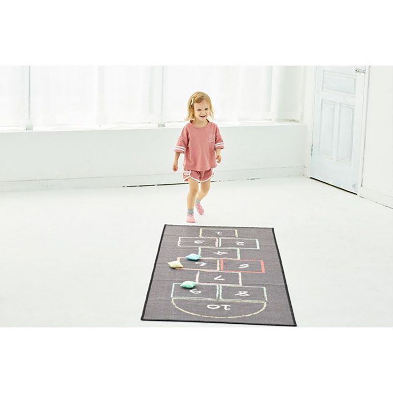 Wonder&Wise Kid's Classic Chalk Hopscotch Rug Floor Mat Activity Game Playmat with 3 Colorful Throw Beanbags for Children Ages 4 Years Old and Up