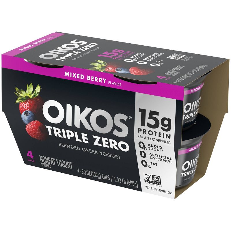 Dannon Oikos Triple Zero Mixed Berry Greek Nonfat Yogurt - 21.2oz/4ct