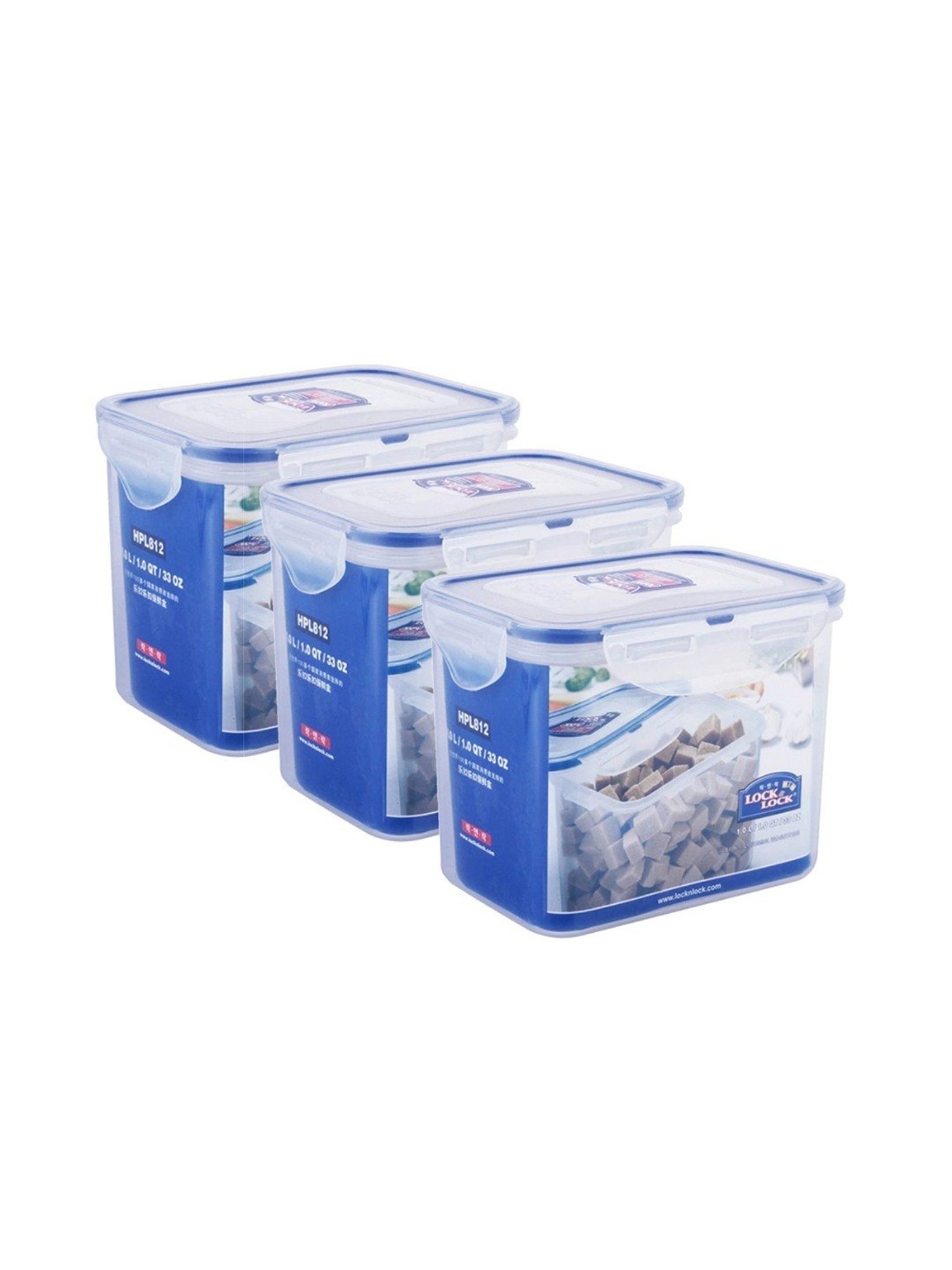 Lock & Lock Transparent Plastic Airtight Food Storage Containers with Lid - Set of 3
