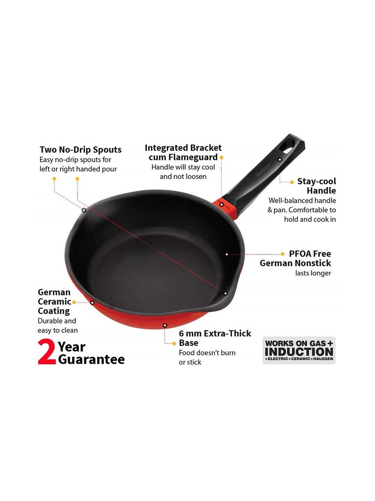 Hawkins Red Hard Anodised Frying Pan - 22 cm