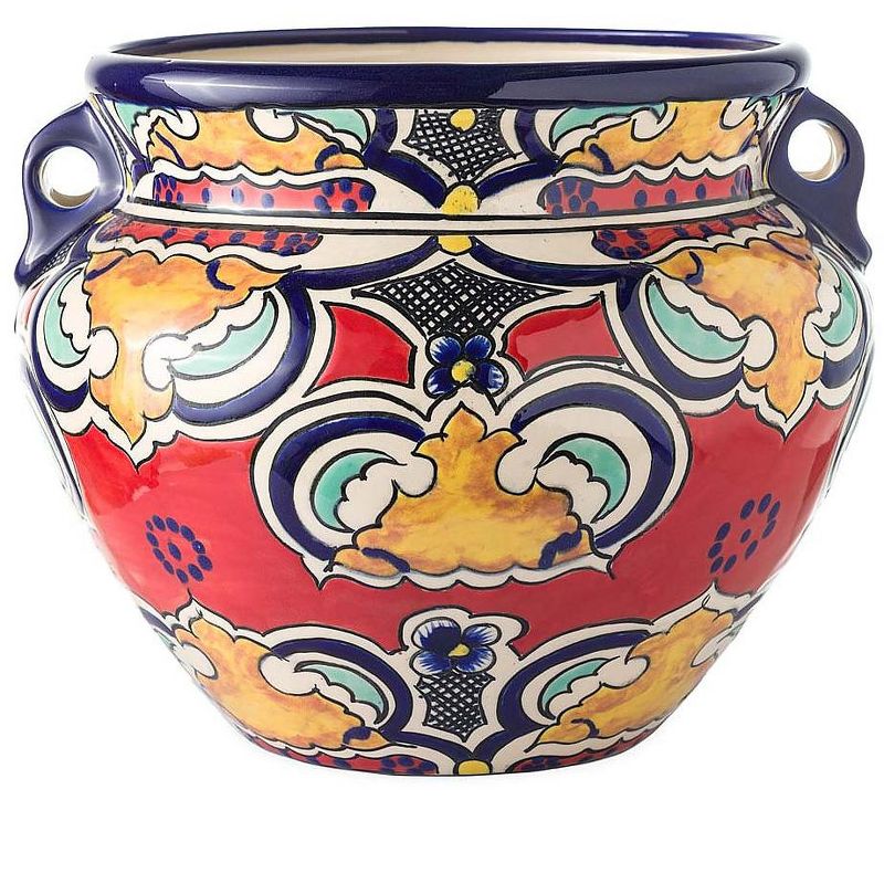 Plow & Hearth - Authentic Mexican Talavera Ceramic Standing Planter Pot, Red