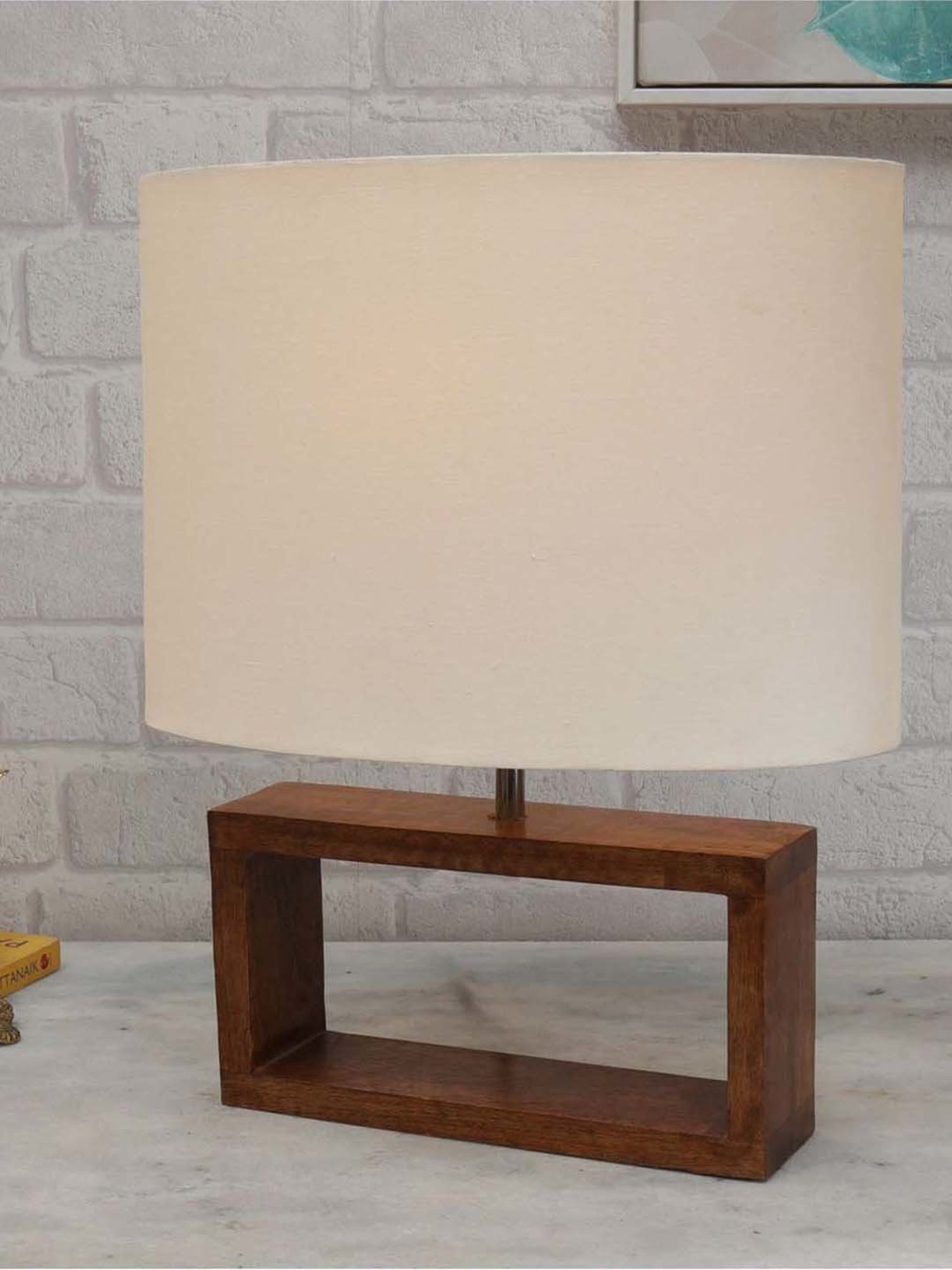 Homesake White & Brown Wood Bedside Desk Nightstand Table Lamp