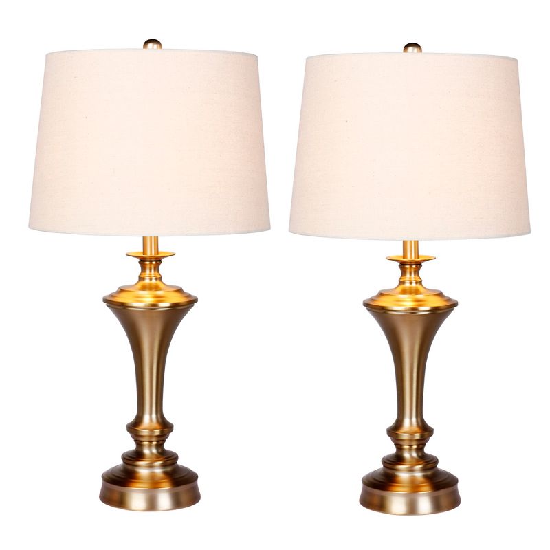 2pk Pedestal Base Metal Table Lamps in Plated Antique Gold  - Fangio Lighting