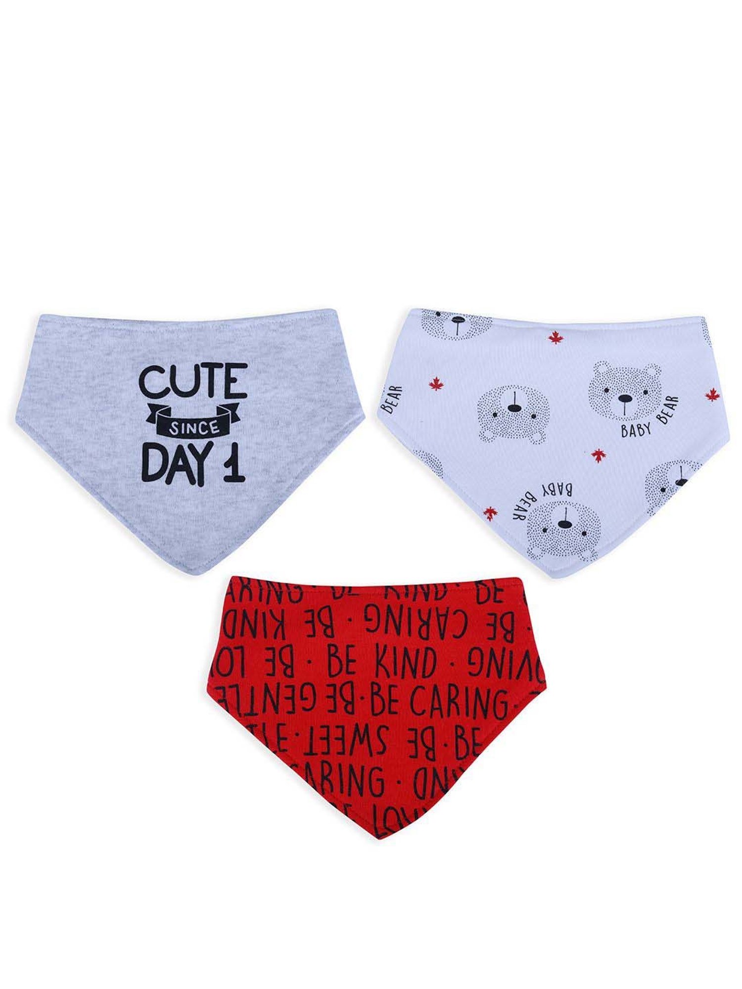 Baby Moo Kids Red & White Cotton Printed Bib (Pack of 3)