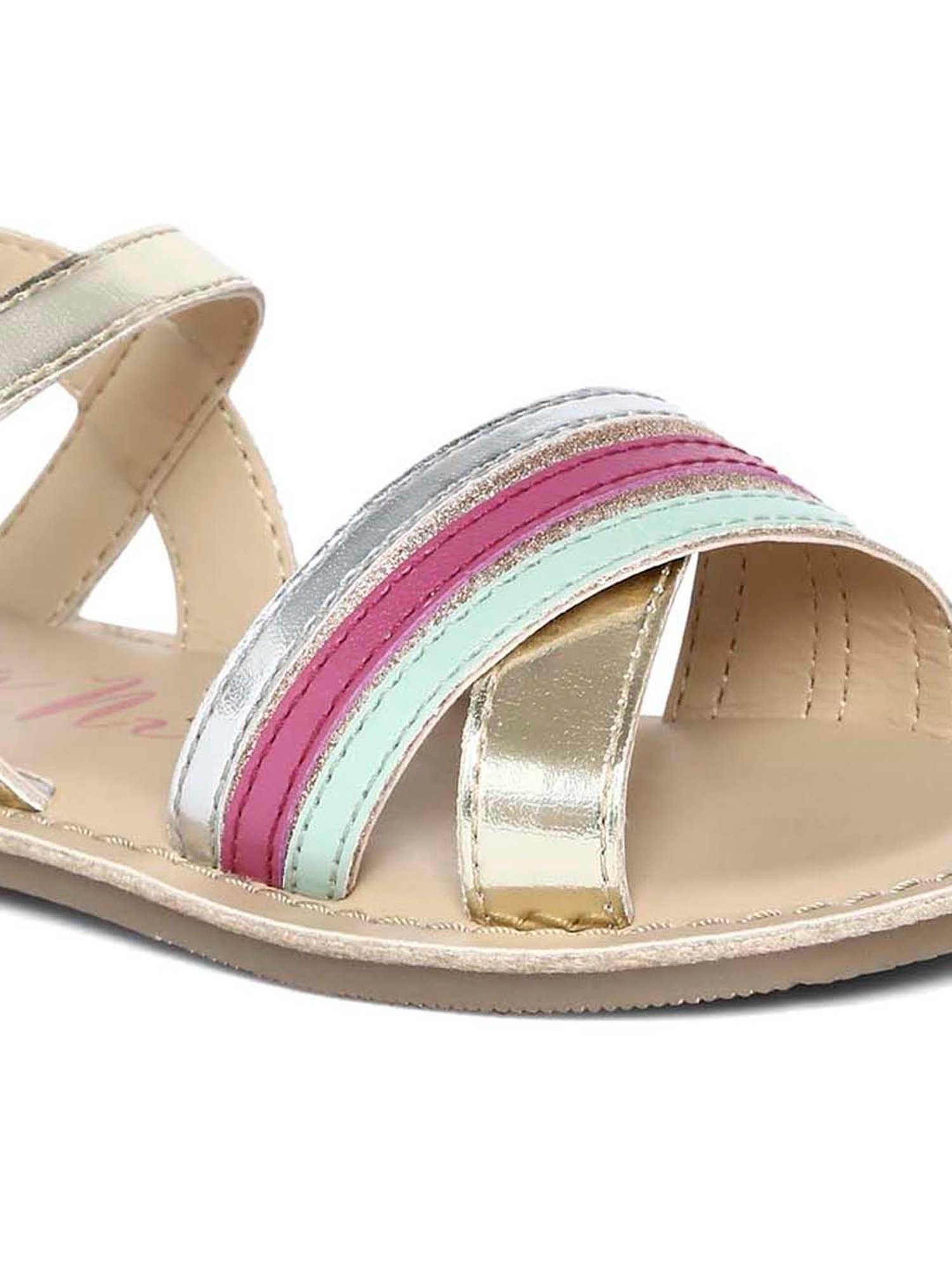 Aria Nica Kid's Rainbow Gold & Purple Cross Strap Sandals