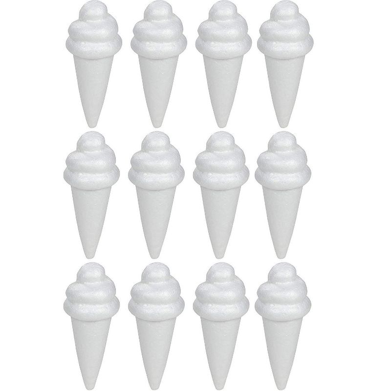 Genie Crafts 12 Pack White Ice Cream Shaped Polystyrene Foam Sculptures for DIY Arts & Crafts, 6 x 2.5 in