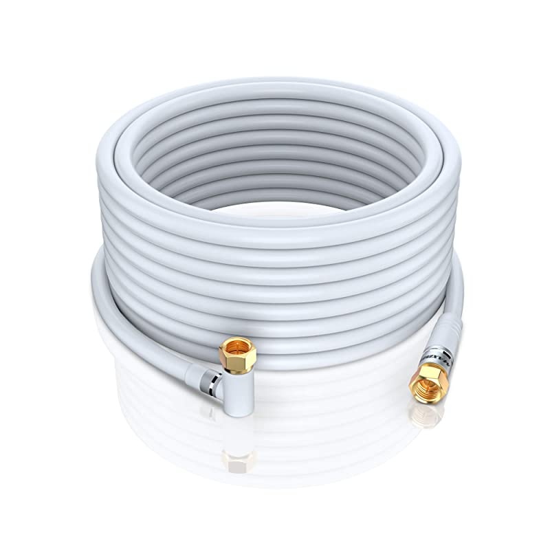 Cable RG6 (3feet, White) Quad Shield Straight Male F-Type Connector with 2 Way Splitter, Couplers, Nail Cable Clips