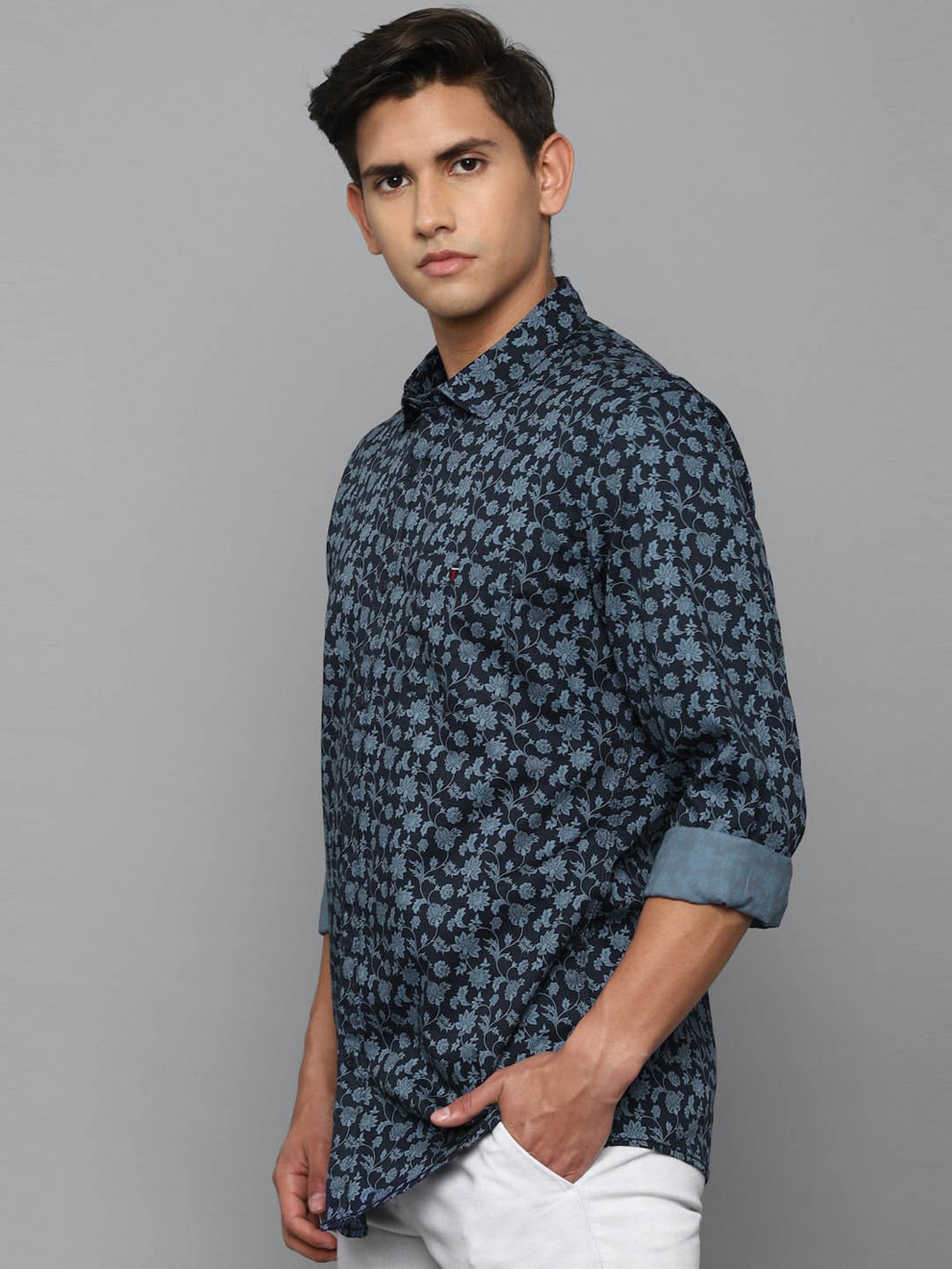 Louis Philippe Jeans Blue Cotton Slim Fit Printed Shirt