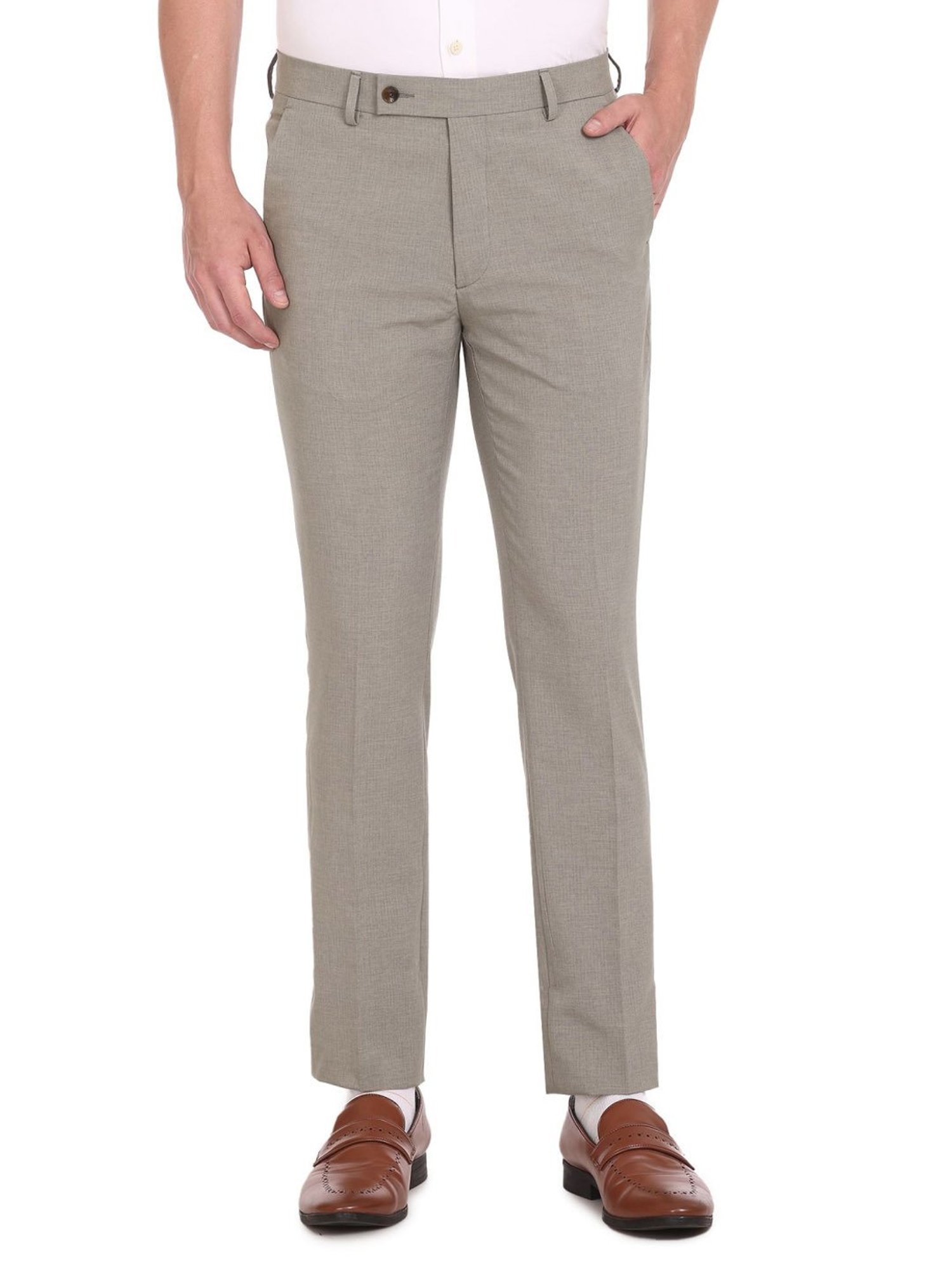 Arrow Taupe Slim Fit Self Pattern Trousers