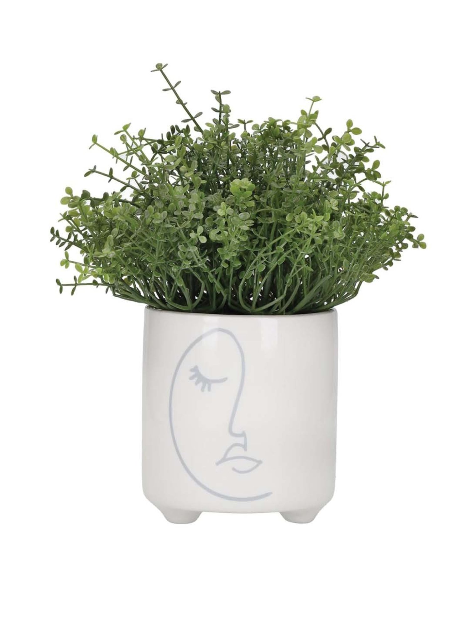 KitchenCraft White Ceramic Mini Planter Pot With Abstract Face Design