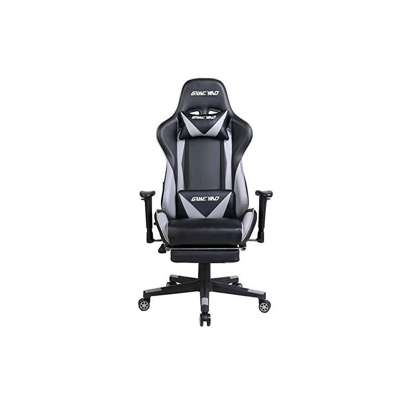 Back PU Leather Swivel Gaming Chair with Adjustable Lumbar Support Headrest Footrest Video Game Chair Racing Office Chair (Bule)