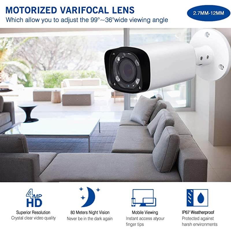 Outdoor Bullet PoE IP Camera IPCHFW4431RZ 2712mm Motorized Varifocal Lens 4X Optical Zoom IR Night Vision 60m H265 Waterproof Surveillance Camera