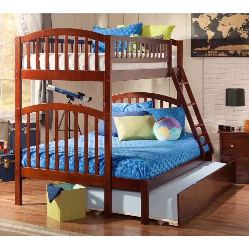 Richland Bunk  Twin over Twin w/ Raised Panel Trundle  Antique Walnut - Atlantic Frame