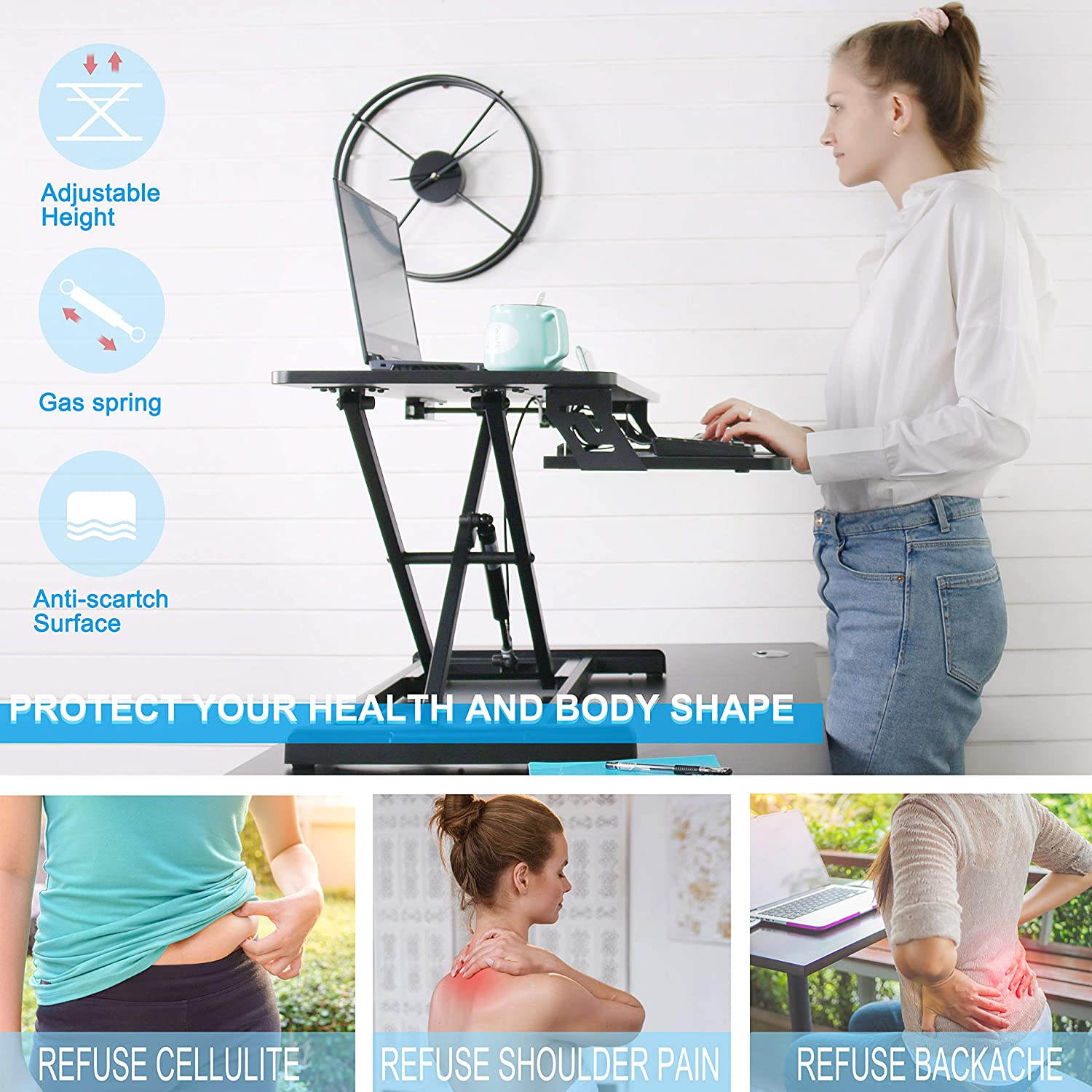 SMUGDESK Standing Gaming Desk 36", X- Shaped Large E-Sports Desk Ergonomic Tabletop Workstation Desk Riser, Home Office Desk with Keyboard Tray for Laptop