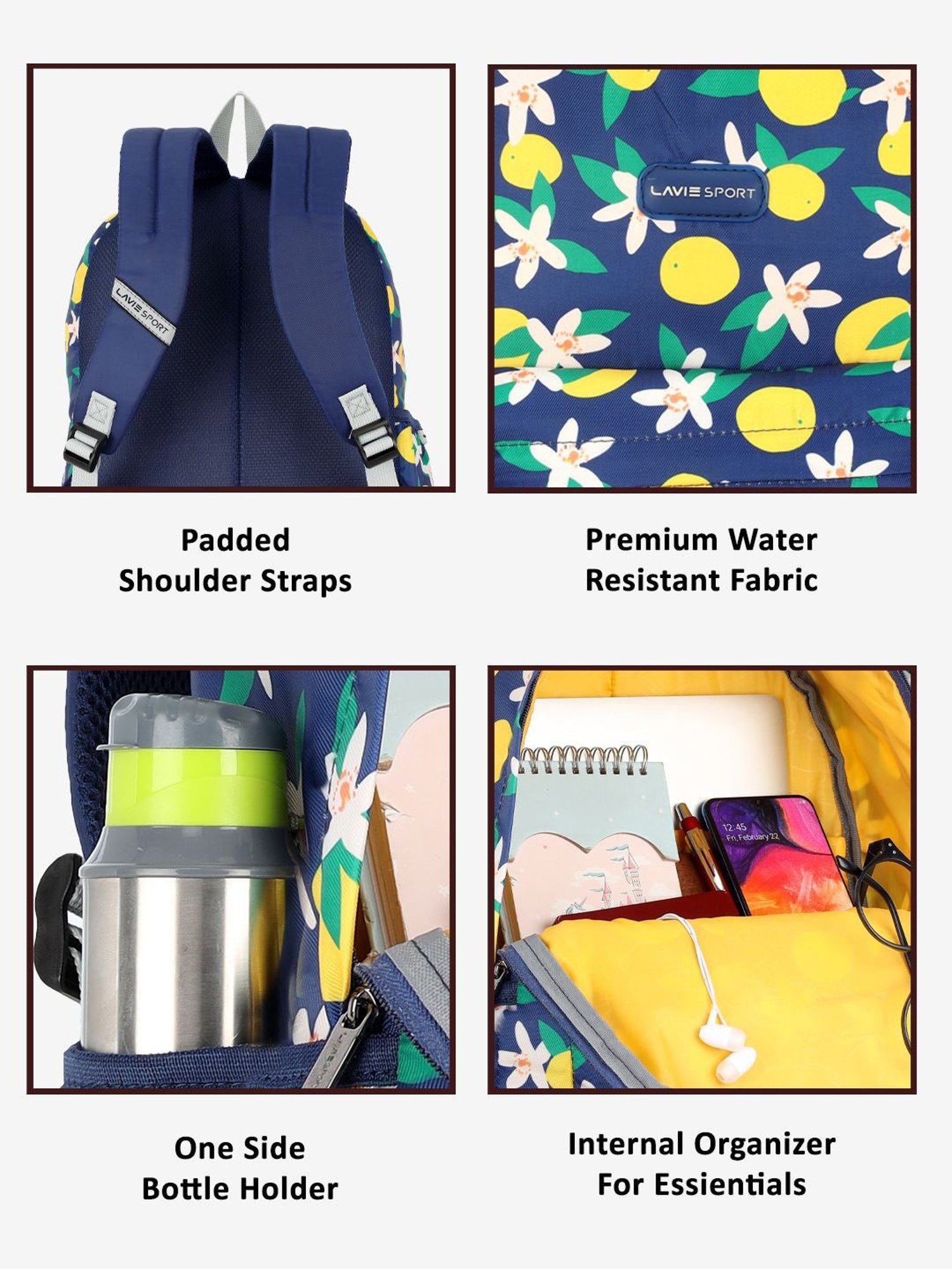 Lavie Sport Lime 18L Printed Casual Backpack |School Bag for Girls (Navy)