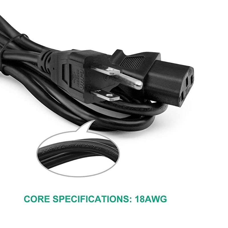 UL Listed 10Ft 3 Prong Plug AC Cable for Samsung Toshiba LG Sharp Sony AOC BenQ Acer Asus ViewSonic Dell Compaq Computer Monitor and LCD TV Epson Printer 10 Ft PC Power Cord