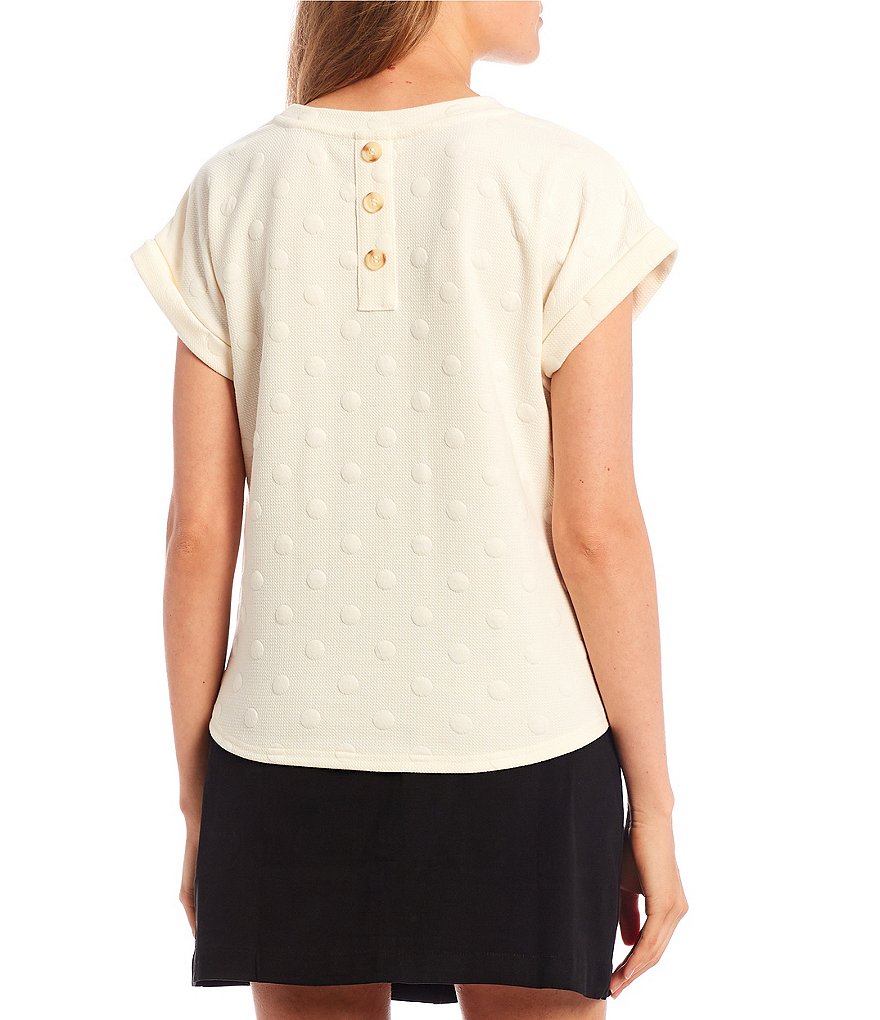 Blu Pepper Dot Button Back Short Sleeve Top