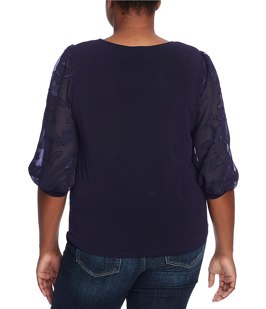 CeCe Plus Size Jewel Neck Lace 3/4 Sleeve Blouse