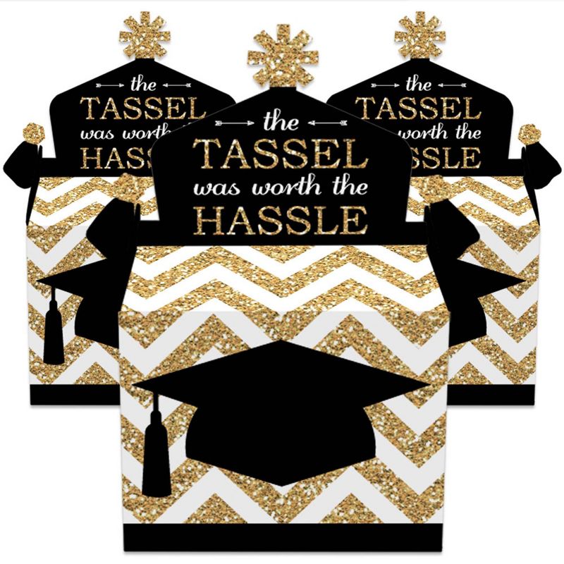 Big Dot of Happiness Gold - Tassel Worth the Hassle - Treat Box Party Favors - Graduation Party Goodie Gable Boxes - Set of 12