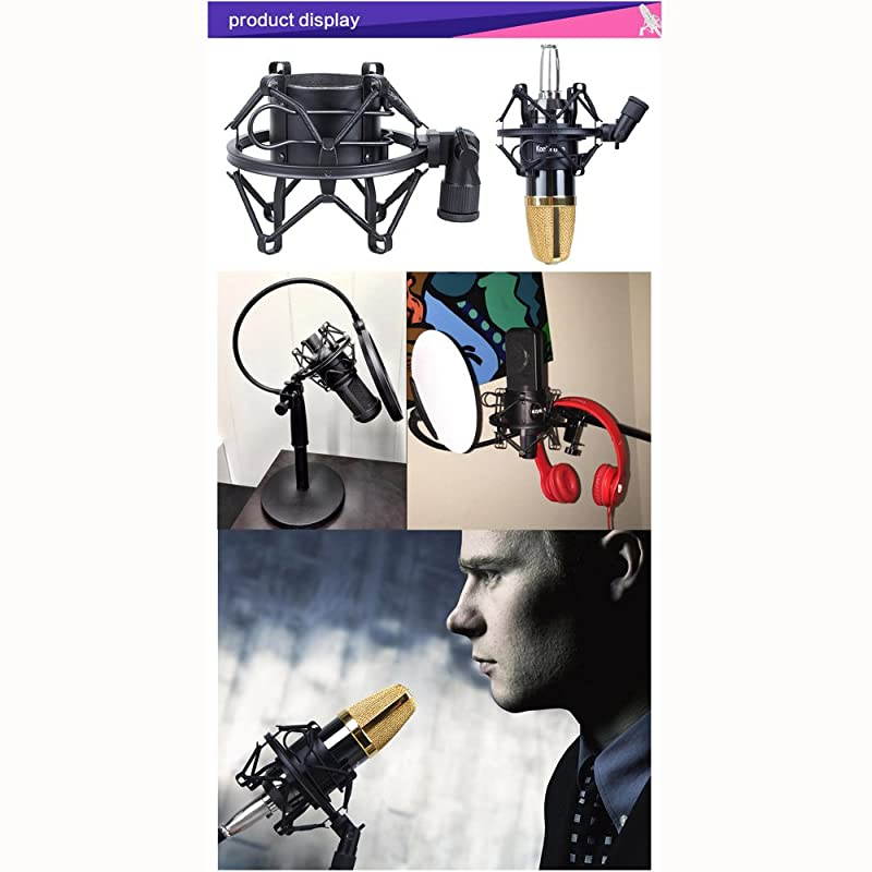 Universal 50MM Microphone Shock Mount for 48MM54mm Diameter Condenser Mic Black