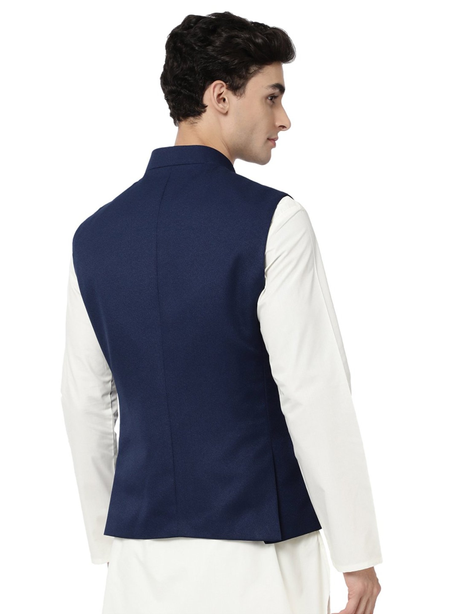 Ad By Arvind Navy Regular Fit Nehru Jacket