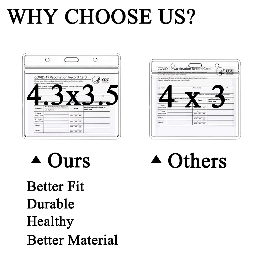 20 Pack CDC Vaccination Card Protector+20 PCS Neck Lanyards 4.3&times;3.5 Inches Horizontal ID Card Name Tag Holder for Immunization Card Clear Vinyl Plastic Sleeve with Waterproof Type Resealable Zip