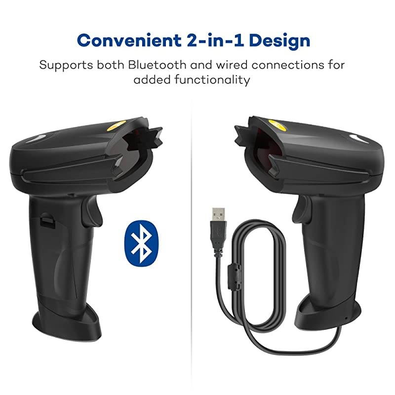 Barcode Scanner  2in1 Bluetooth Barcode Scanner Wireless and Wired Portable Bar Code Scanner USB Barcode Reader for Computer iPhone iPad and Other Android Smartphone Tablet