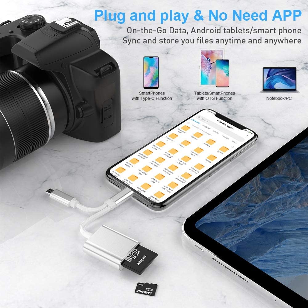 Rocketek 2 in 1 Type C+Micro USB Card Reader,Dual Slot+Plug and Play+USB 3.0+OTG Adapter+Camera Reader+ Drive Recorder+Video Reader,Compatible Mac Book/Android/Tablets/PC/Laptop/Samsung HC-TCCR2