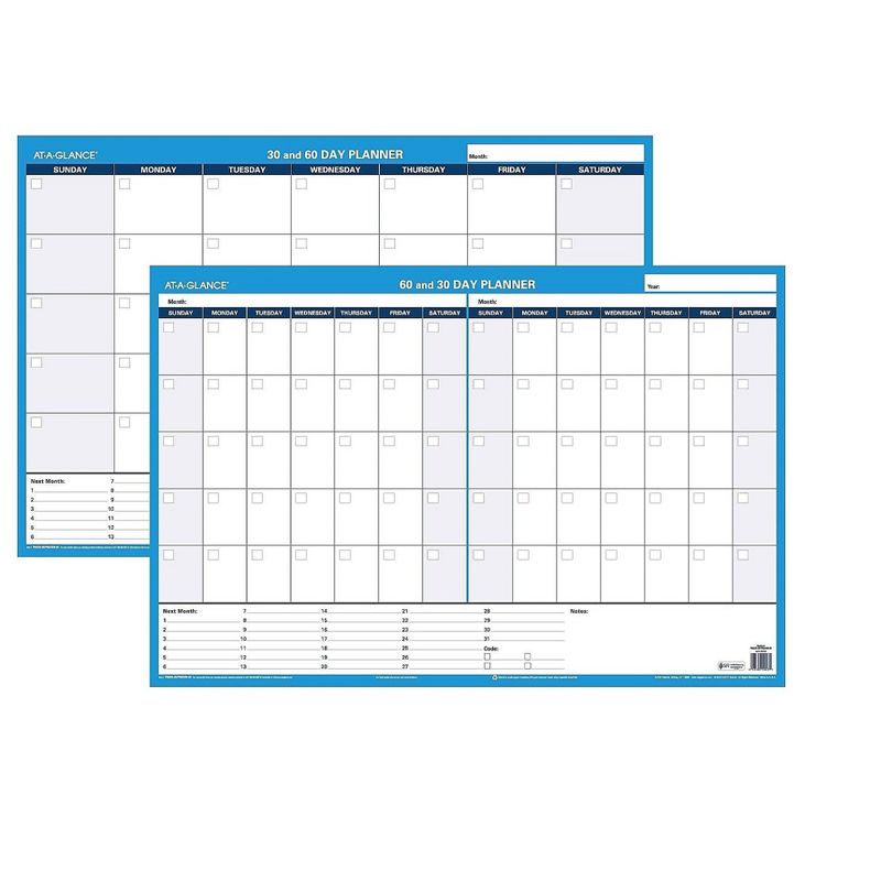 At-A-Glance 30/60-Day Undated Horizontal Erasable Wall Planner 36 x 24 White/Blue PM23328